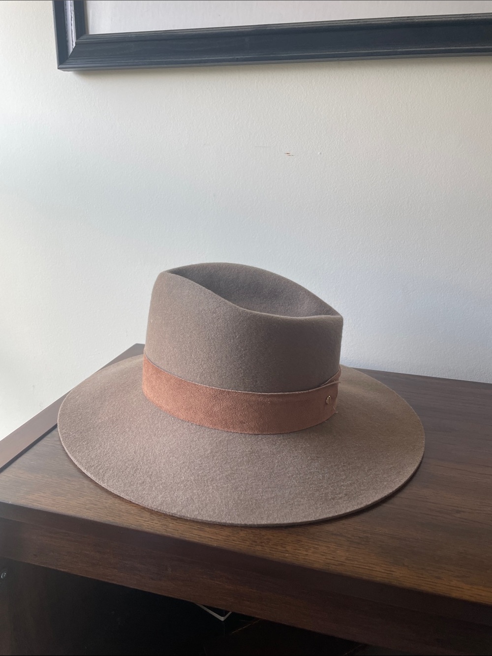 Janessa Leone Brown Wide-Brim Wool Fedora with Suede Band